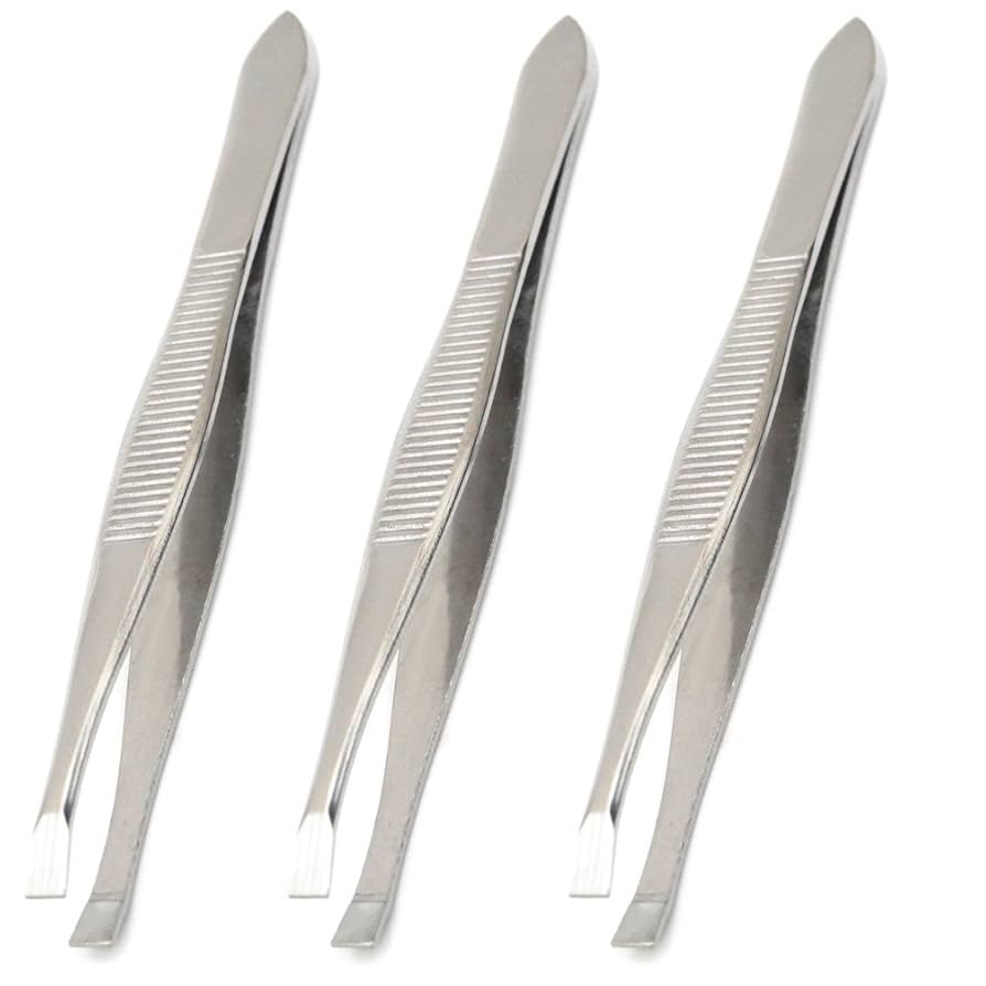 Amazon.com : Luxxii (3 Pack) Flat Tweezers - Stainless Steel